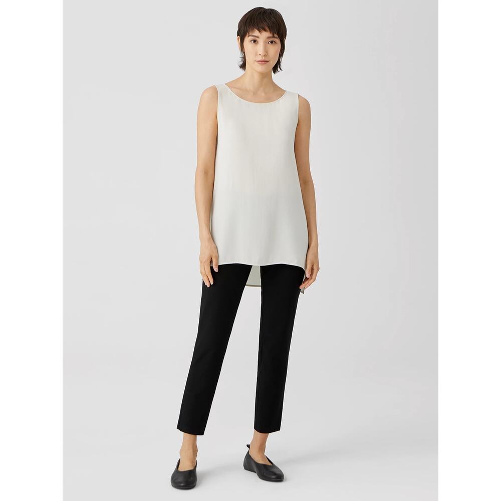 Eileen Fisher Large Stretch Crepe Slim Ankle Pants Black EETK